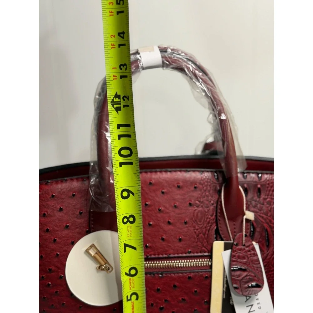 Mellow World Satchel Bag Red Ostrich Croc Embossed Vegan‎ Leather Top Handle New